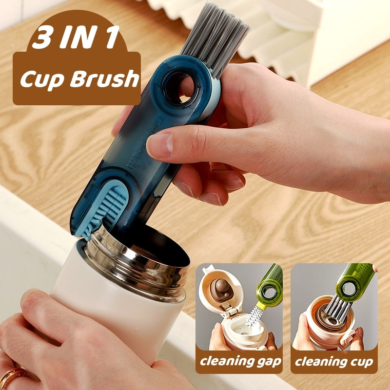 $5✓ 3 In 1 Cleaning Brush Rotatable Cleaning Cup Brush Multi-function  Bottle Cleaning Brushes Kitchen Accessories Gap Cleaner